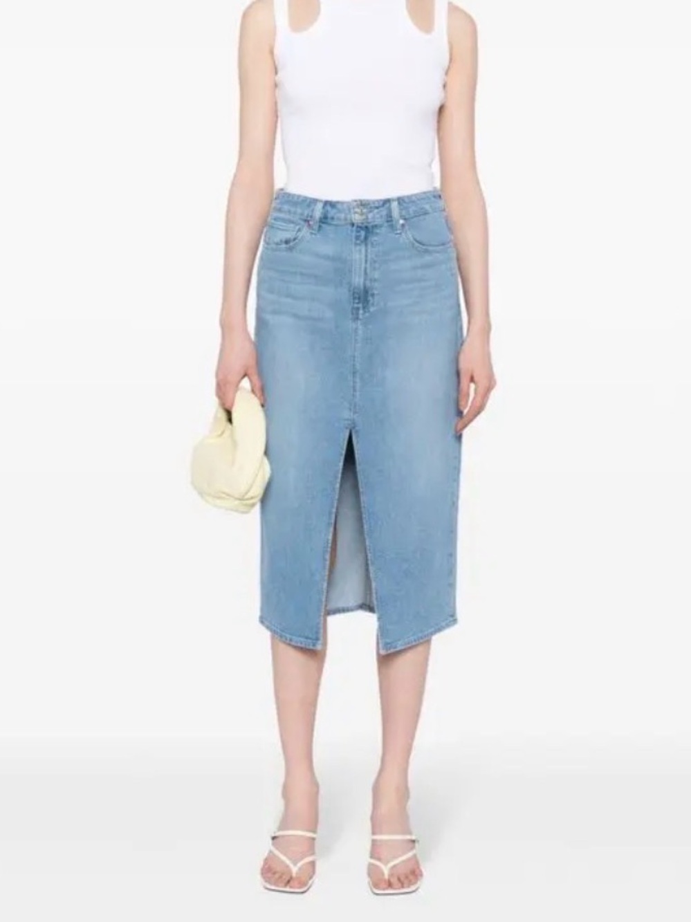 NWOT Paige Alice Light Blue Denim Midi Skirt with Front Slit size 27